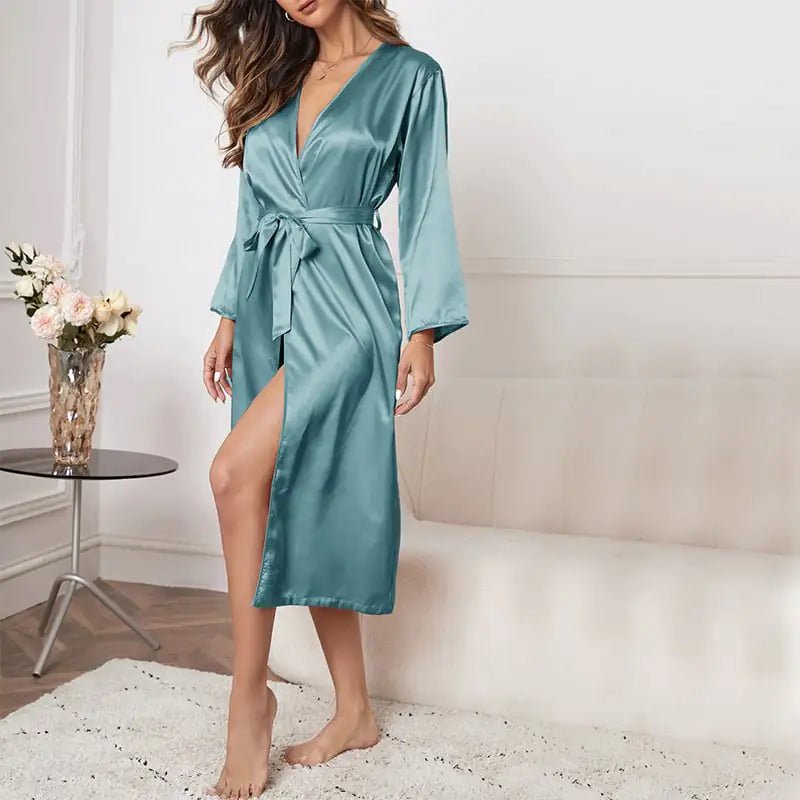 Ice Silk Long Sleeve Lace - Up Casual Bathrobe - SensorySoft