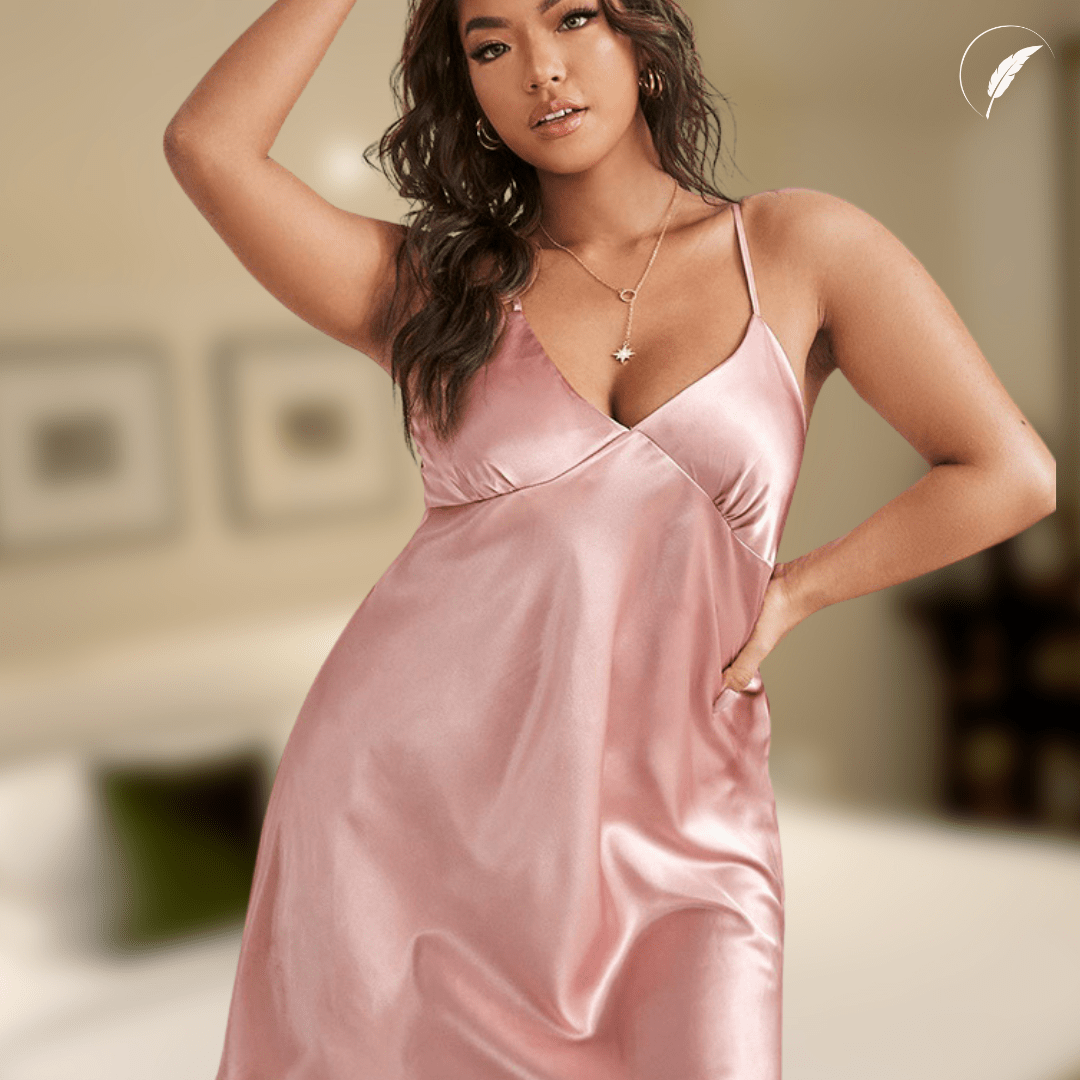 Ice Silk Pajamas Nightgown – Pink and Black Elegance - SensorySoft