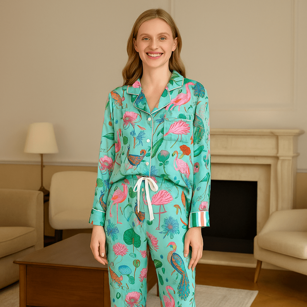 Ice Silk Women's Long Sleeve Pajamas Set - SensorySoft