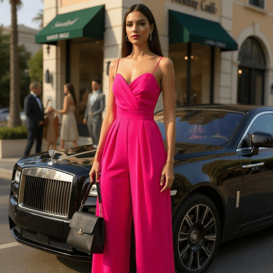 Jumpsuit - Wide Leg Skirt Pants - Casual Bodysuit in Pink and Black - SensorySoftShop