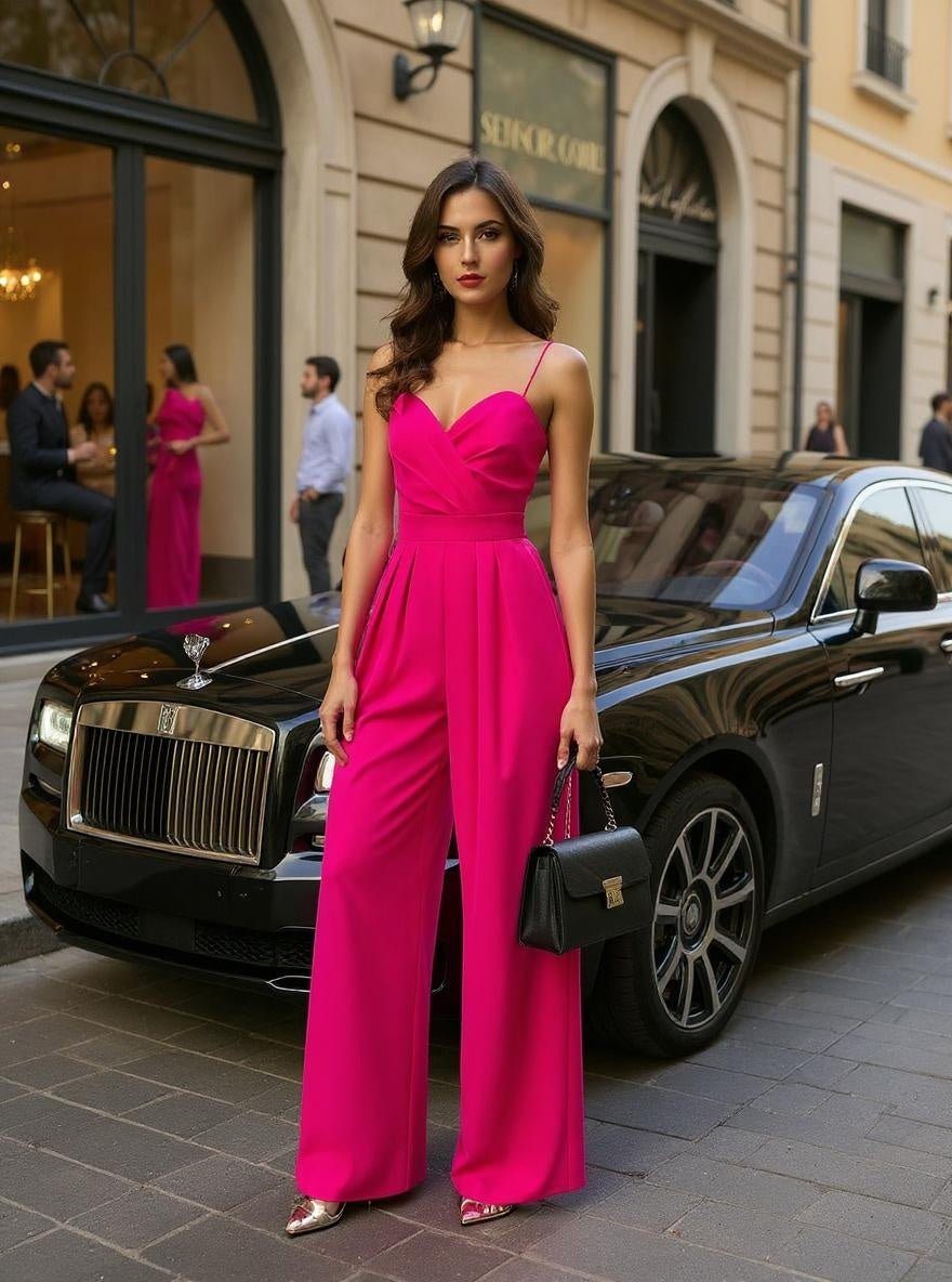 Jumpsuit - Wide Leg Skirt Pants - Casual Bodysuit in Pink and Black - SensorySoftShop