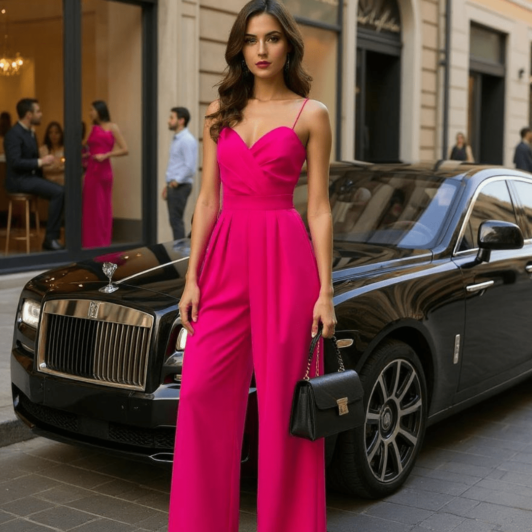 Jumpsuit - Wide Leg Skirt Pants - Casual Bodysuit in Pink and Black - SensorySoftShop