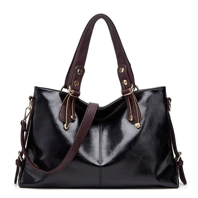 Kathie Leather Tote Purse - In Black - SensorySoft