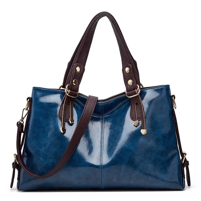 Kathie Leather Tote Purse - In Blue - SensorySoft