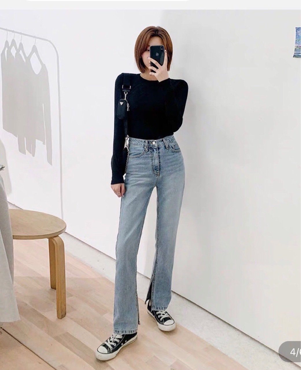 Ladies High Rise Straight Leg Jeans with Side Slit - SensorySoft
