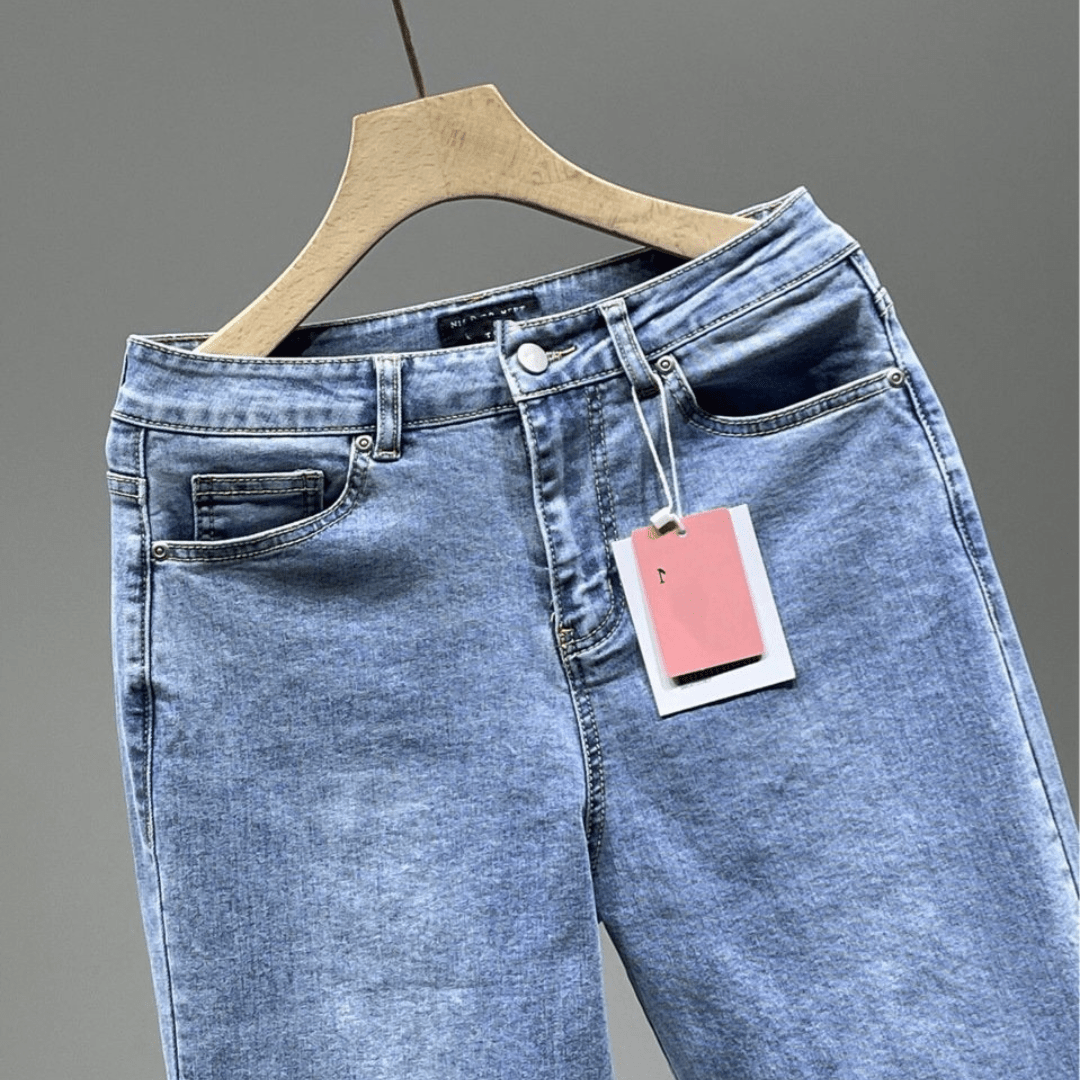 Ladies High Rise Straight Leg Jeans with Side Slit - SensorySoft