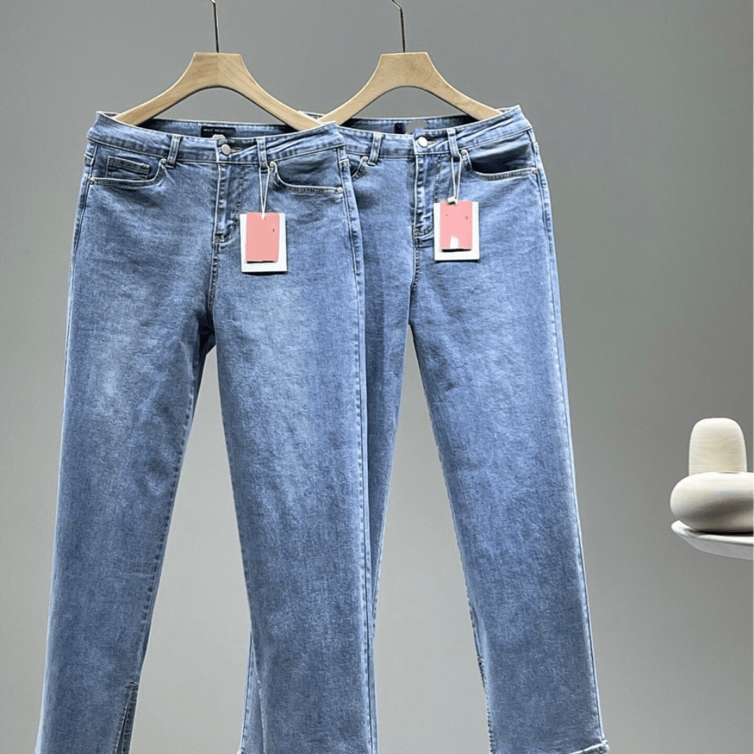 Ladies High Rise Straight Leg Jeans with Side Slit - SensorySoft