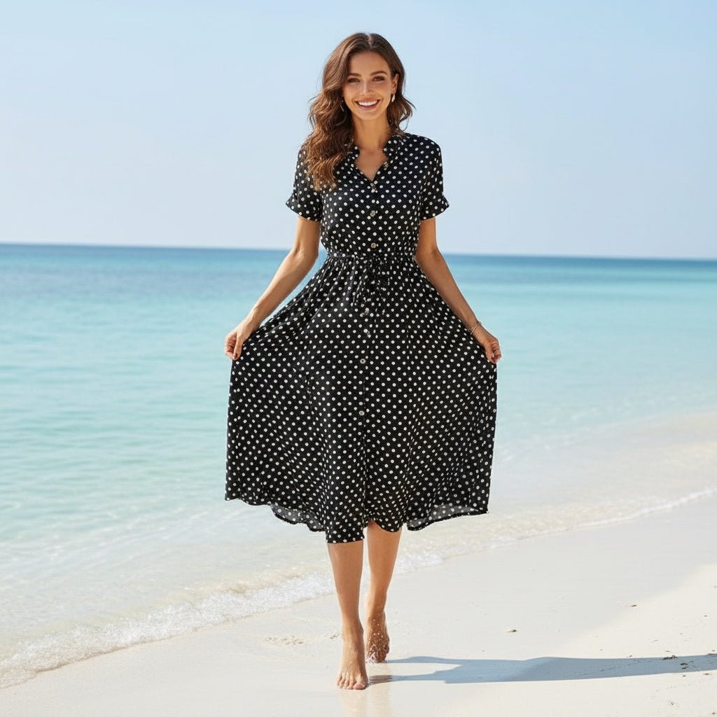 Ladies Polka Dot Print Shirt Dress - SensorySoftShop