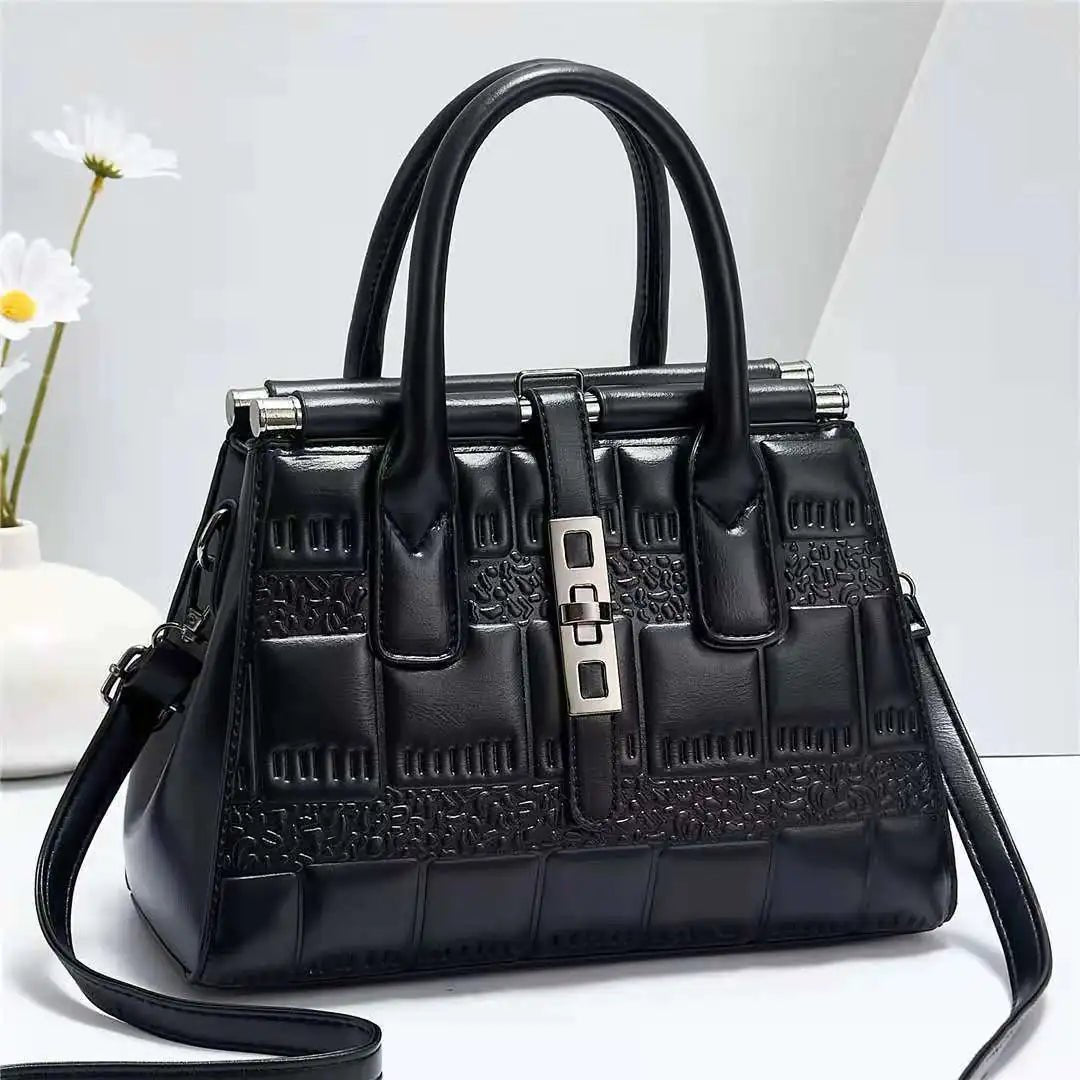Leather Embossed Finish - Classic Business Handbags - Color Black - SensorySoft