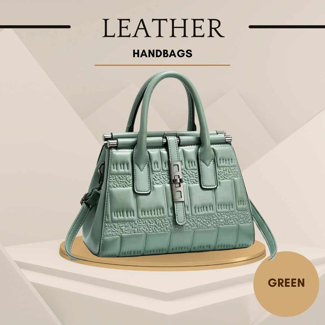 Leather Embossed Finish - Classic Business Handbags - Color Green - SensorySoft