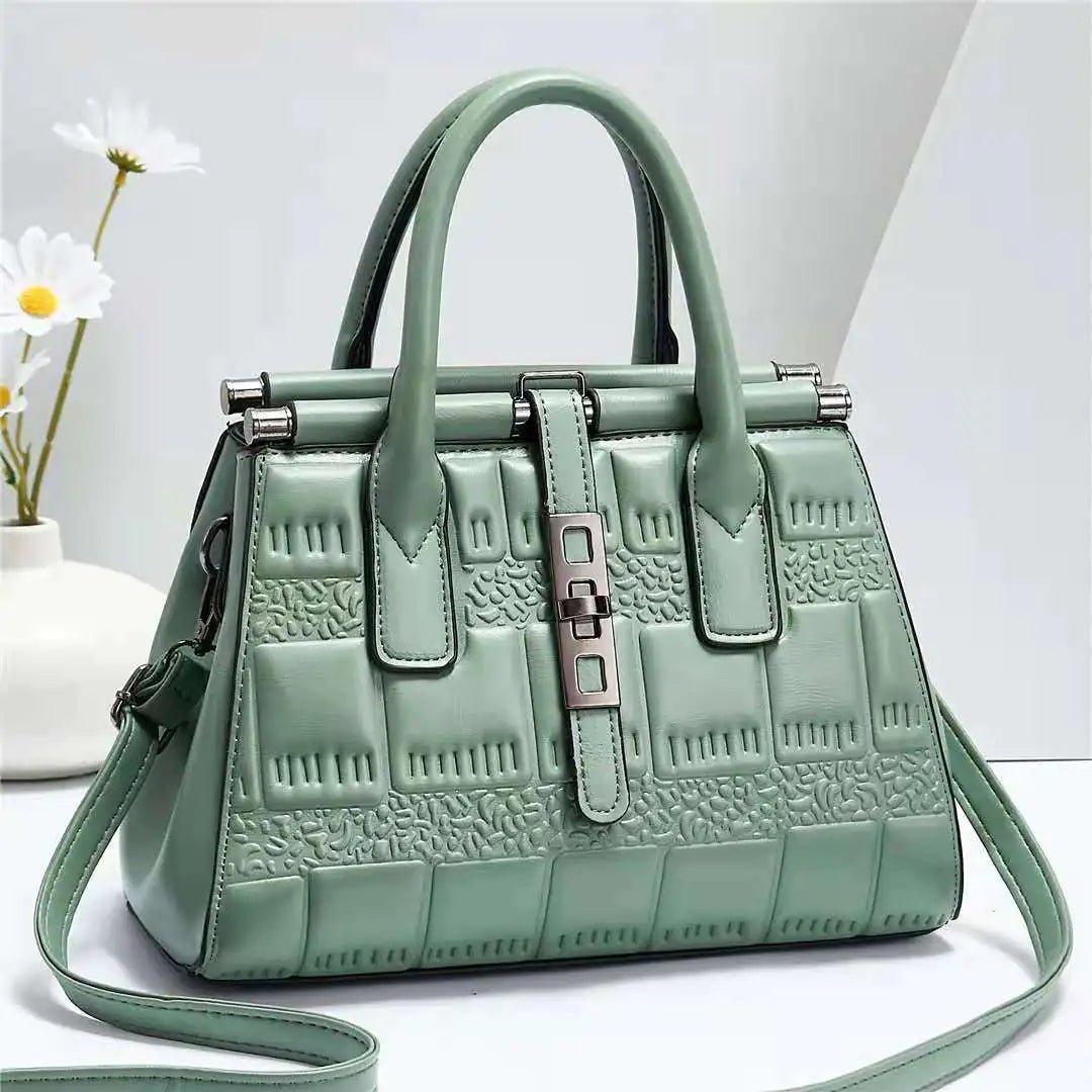 Leather Embossed Finish - Classic Business Handbags - Color Green - SensorySoft