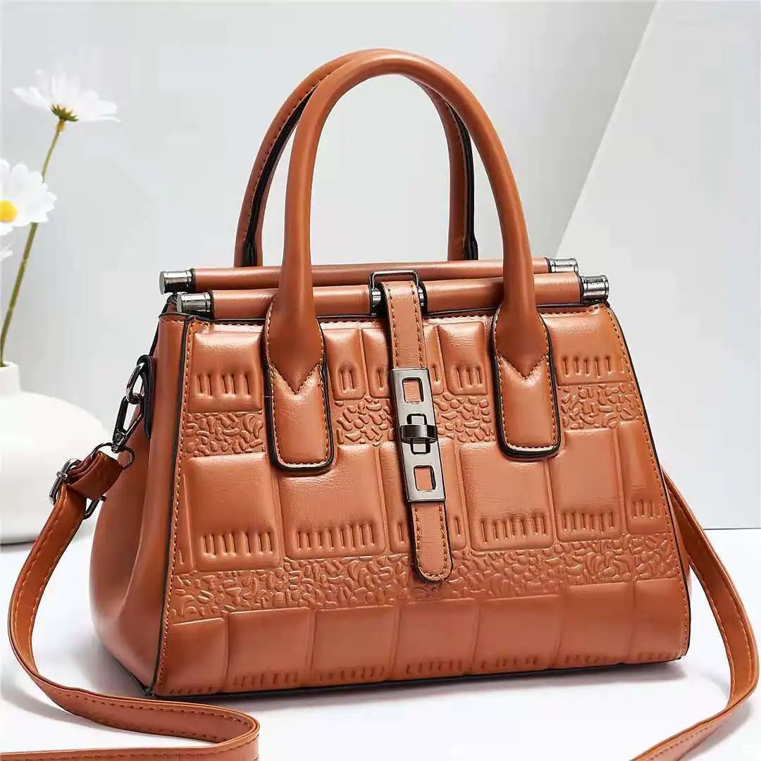 Leather Embossed Finish - Classic Business Handbags - Color Khaki - SensorySoft