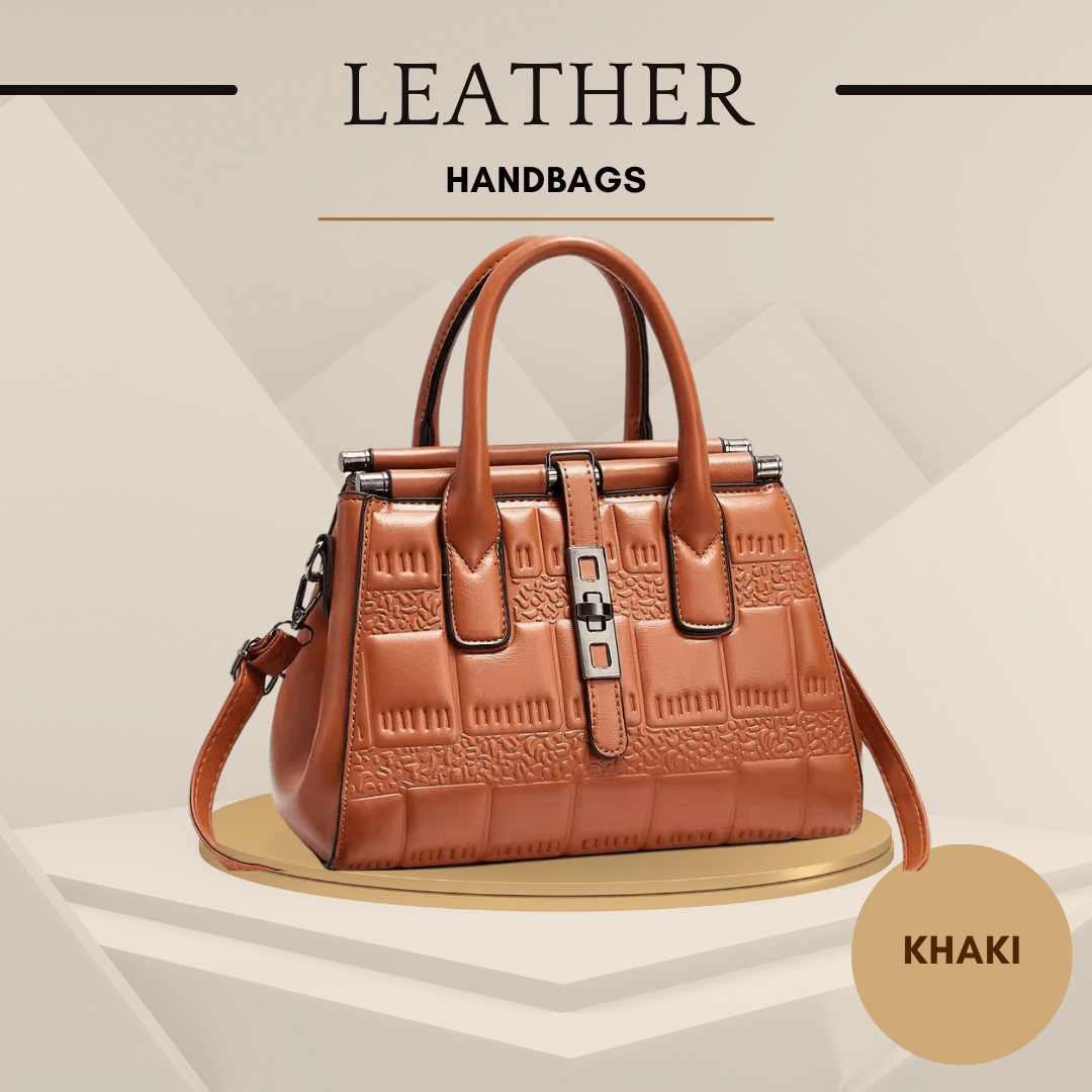 Leather Embossed Finish - Classic Business Handbags - Color Khaki - SensorySoft