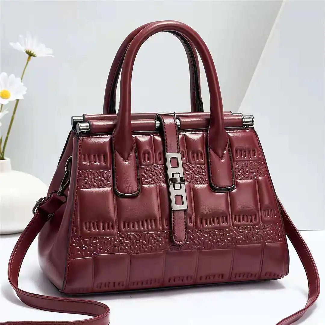 Leather Embossed Finish - Classic Business Handbags - Color Wine Red - SensorySoft