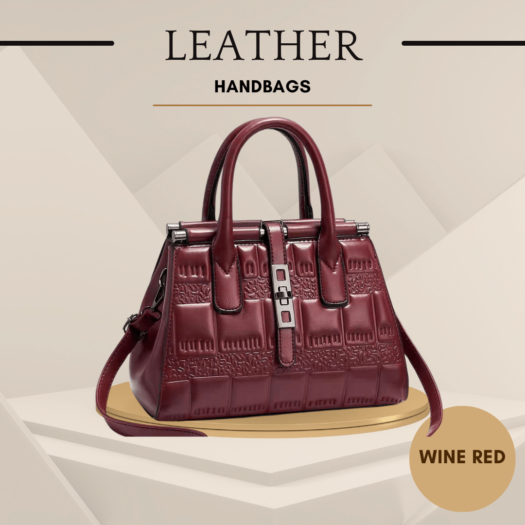 Leather Embossed Finish - Classic Business Handbags - Color Wine Red - SensorySoft