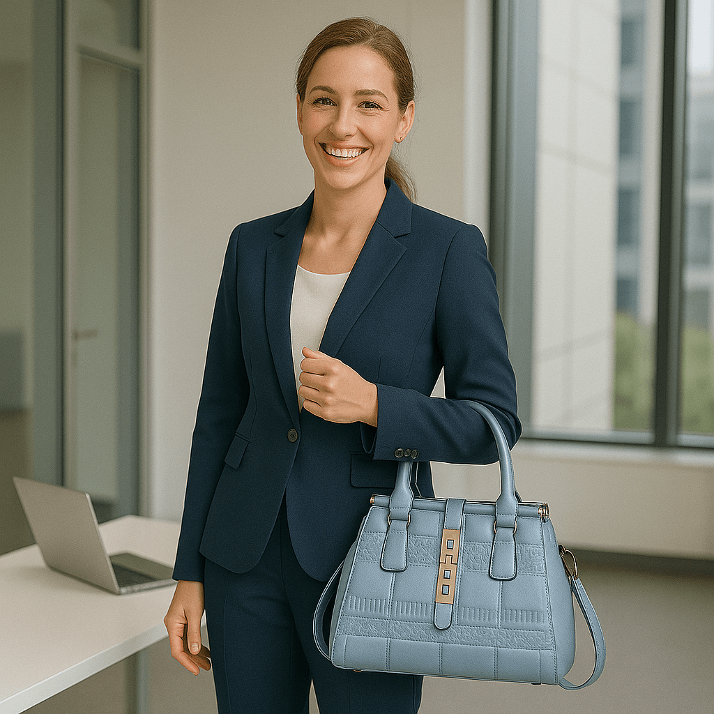 Leather Embossed Finish - Classic Business Handbags - Light Blue - SensorySoft