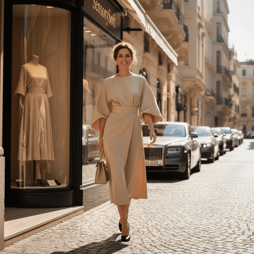 Loose Batwing Sleeve Dress Fashion Waist - tighted Solid Color Elegant Dresses For Women Clothing - In Color Apricot - SensorySoftShop