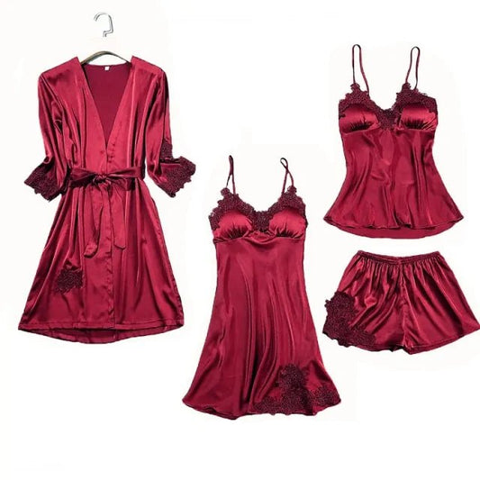 Luxuriate in Satin - 4 Piece Pajama Set - SensorySoftShop