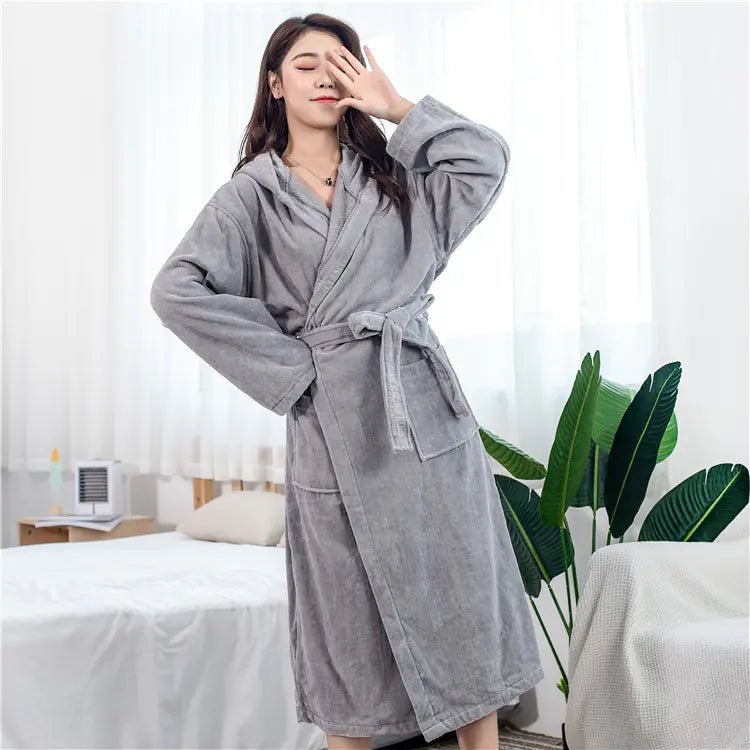 Luxury Cotton Bathrobe with Hood for Men and Women - SensorySoft