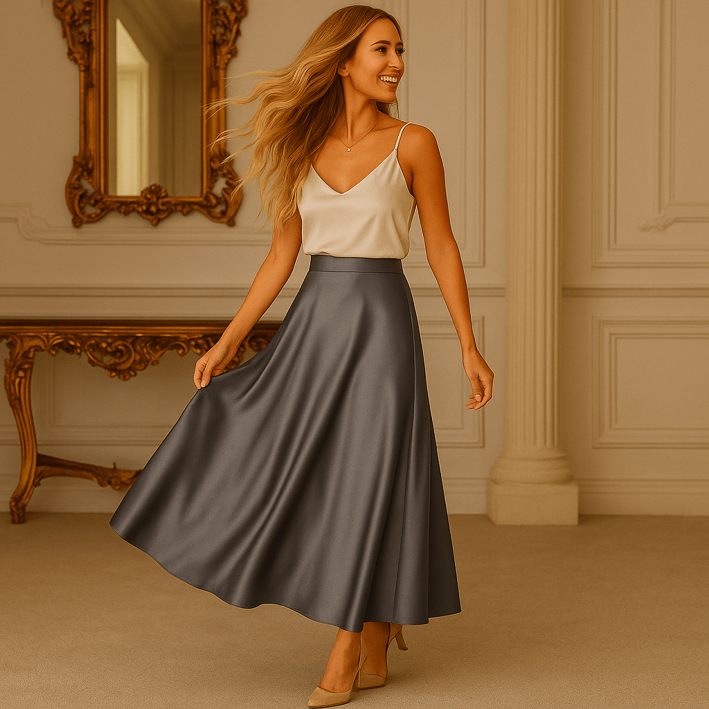 Maggie Elegant Midi Satin Skirt - SensorySoft