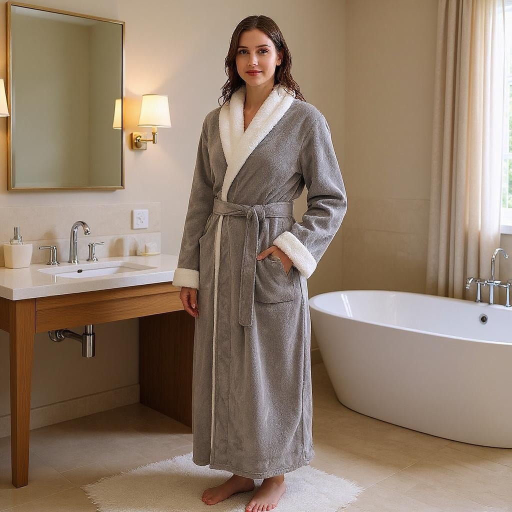 Men and Women's Winter Plus Size Coral Fleece Long Bathrobe - SensorySoft
