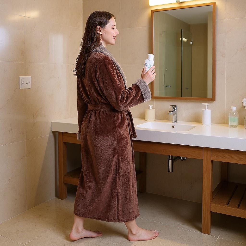 Men and Women's Winter Plus Size Coral Fleece Long Bathrobe - SensorySoft