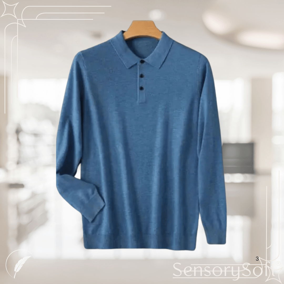 Men's 100% Pure Wool Long - Sleeved Knitted Shirt - SensorySoft