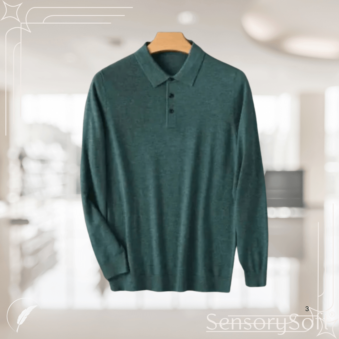 Men's 100% Pure Wool Long - Sleeved Knitted Shirt - SensorySoft