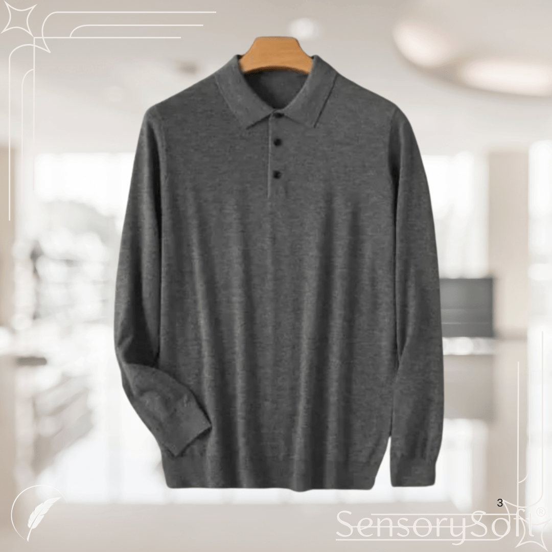 Men's 100% Pure Wool Long - Sleeved Knitted Shirt - SensorySoft