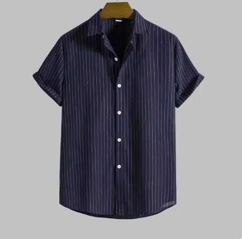Men's Casual Striped Shirt Short Sleeve Turn - down Collar Tops - SensorySoft