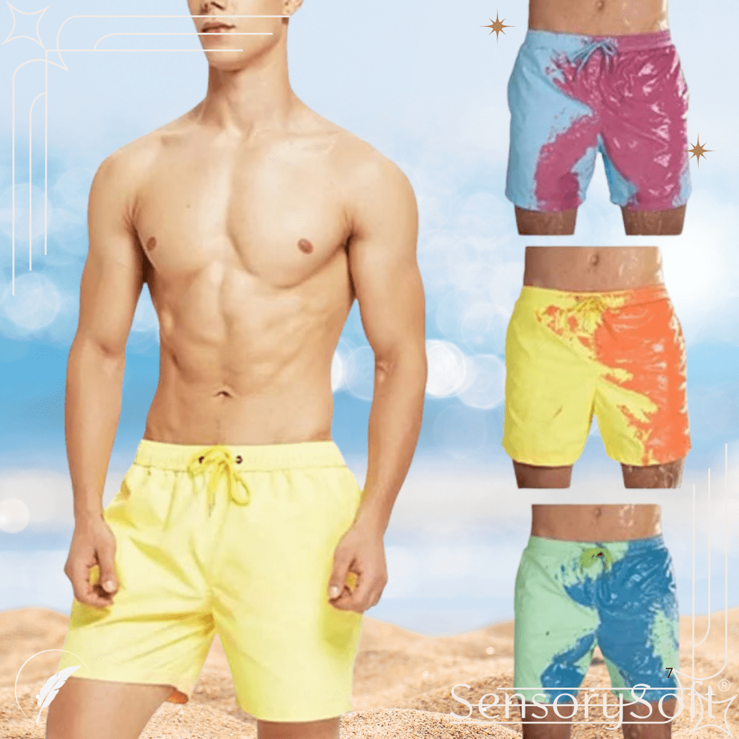 Men's Color - Changing Beach Shorts - Quick Dry Swim Trunks - SensorySoft