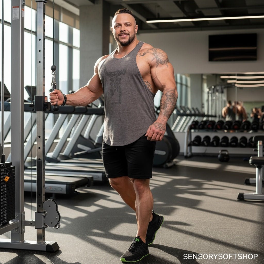Men's Cotton Muscle Fitness Tank Top - Trendy Design - SensorySoftShop