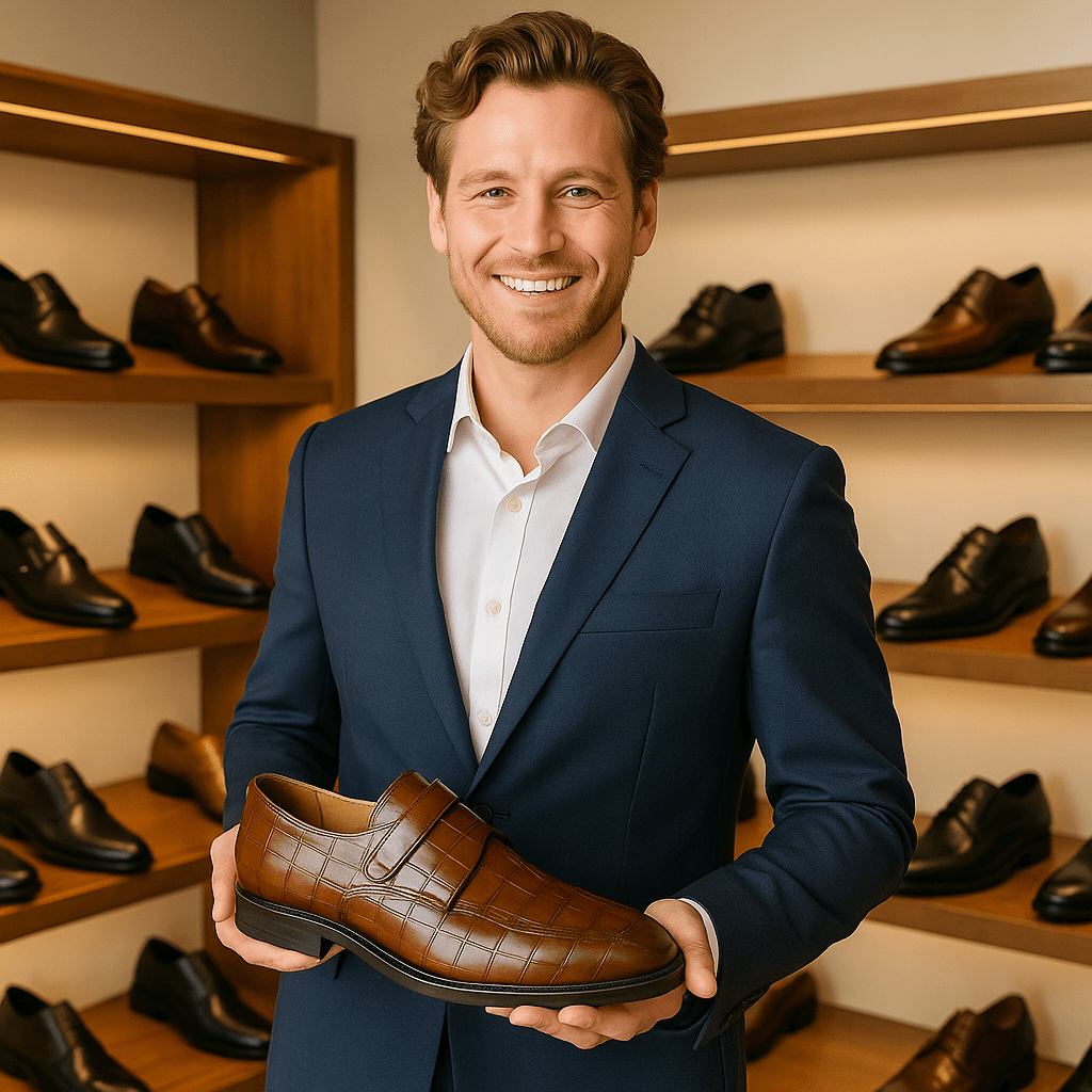 Men's Crocodile Pattern Leather Dress Shoes – Bold Elegance - In Brown Yellow - SensorySoft