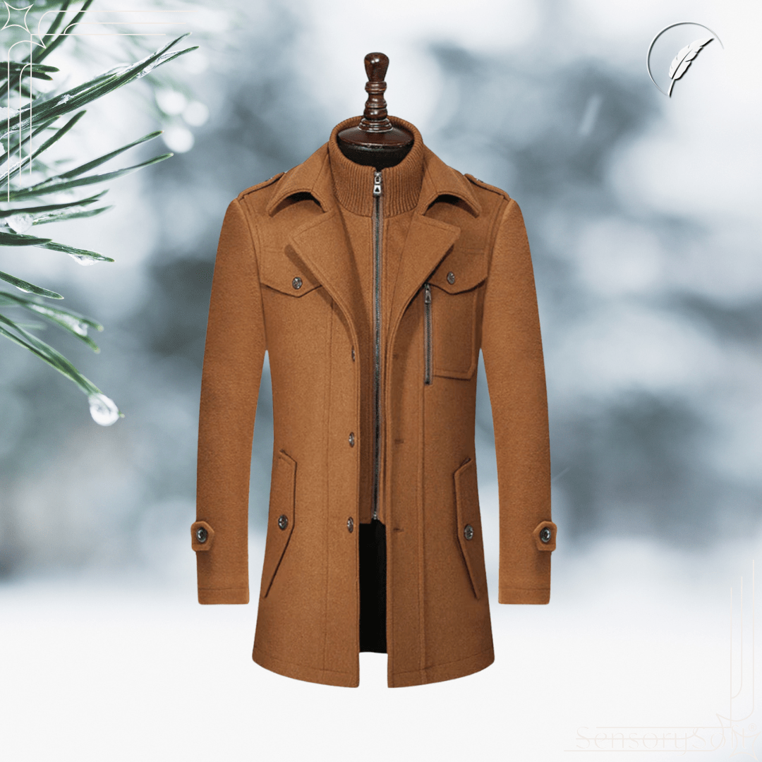Men’s Double Collar Woolen Coat – Classic Warmth Meets Modern Style - SensorySoft