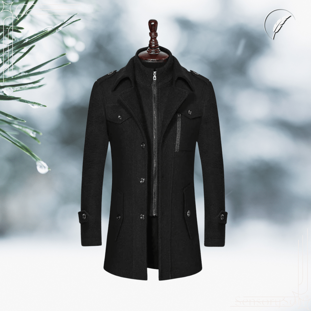 Men’s Double Collar Woolen Coat – Classic Warmth Meets Modern Style - SensorySoft