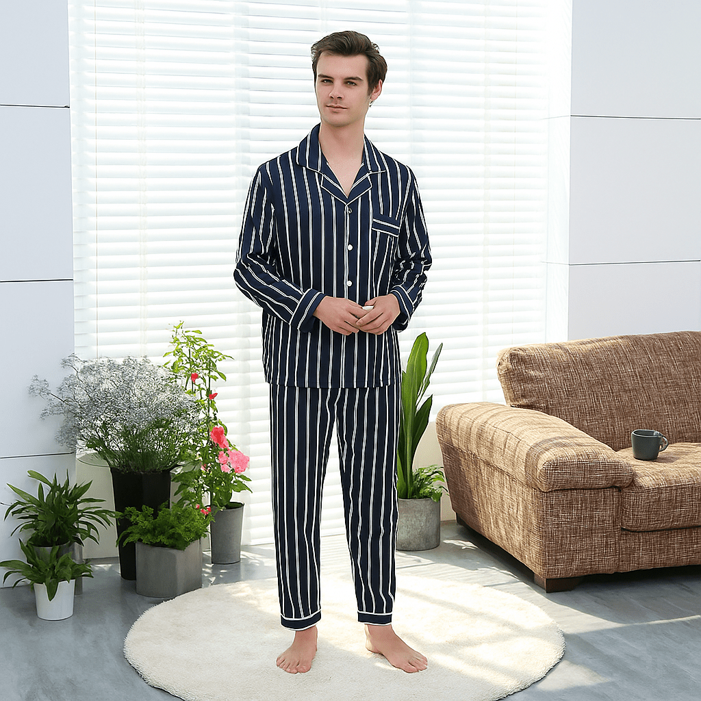 Men's Fall Pajamas in Silk Stripe Design - SensorySoft