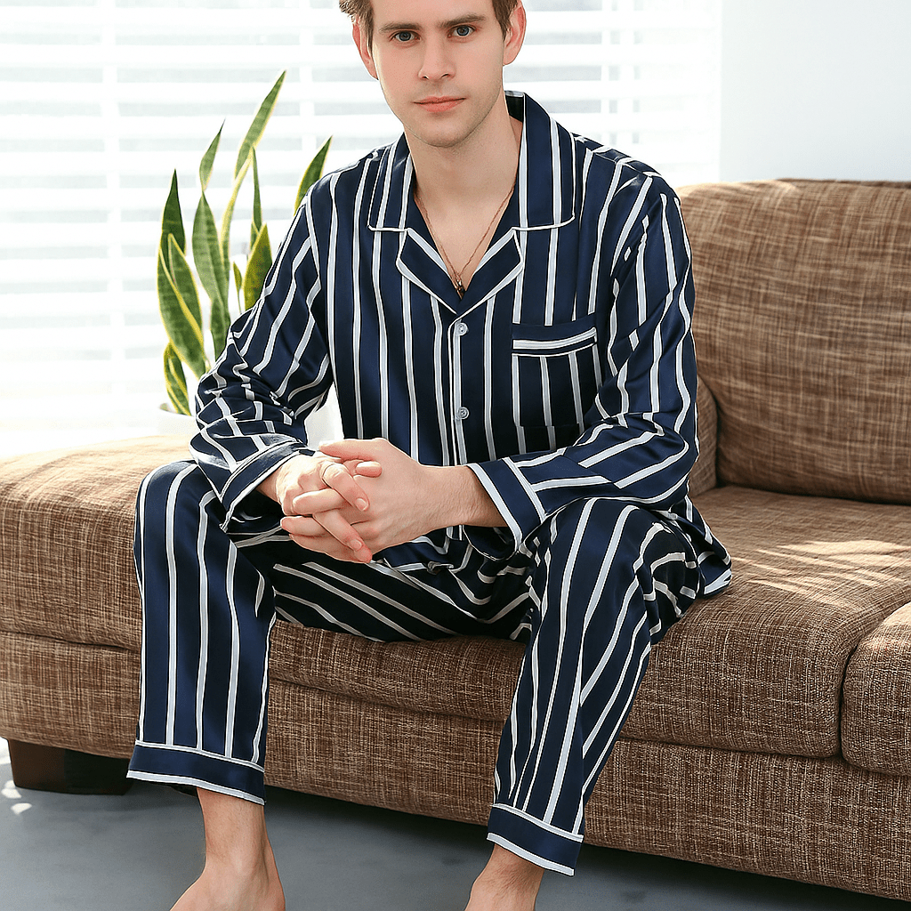 Men's Fall Pajamas in Silk Stripe Design - SensorySoft