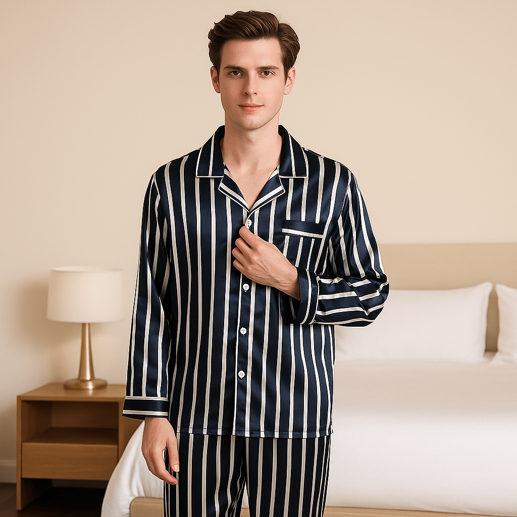 Men's Fall Pajamas in Silk Stripe Design - SensorySoft