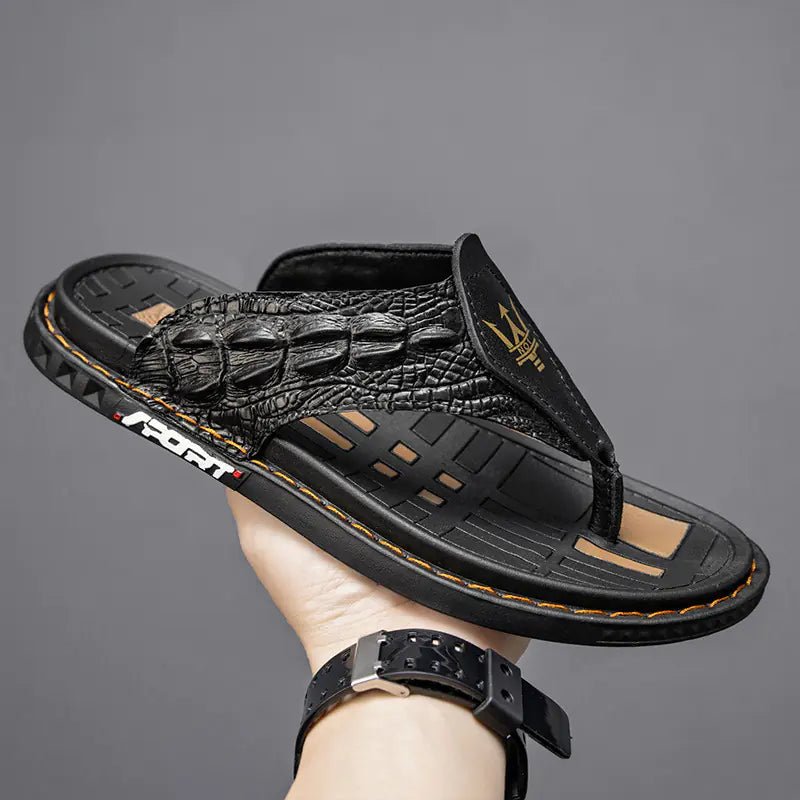Men's Genuine Leather Crocodile Print Casual Sandals - SensorySoft