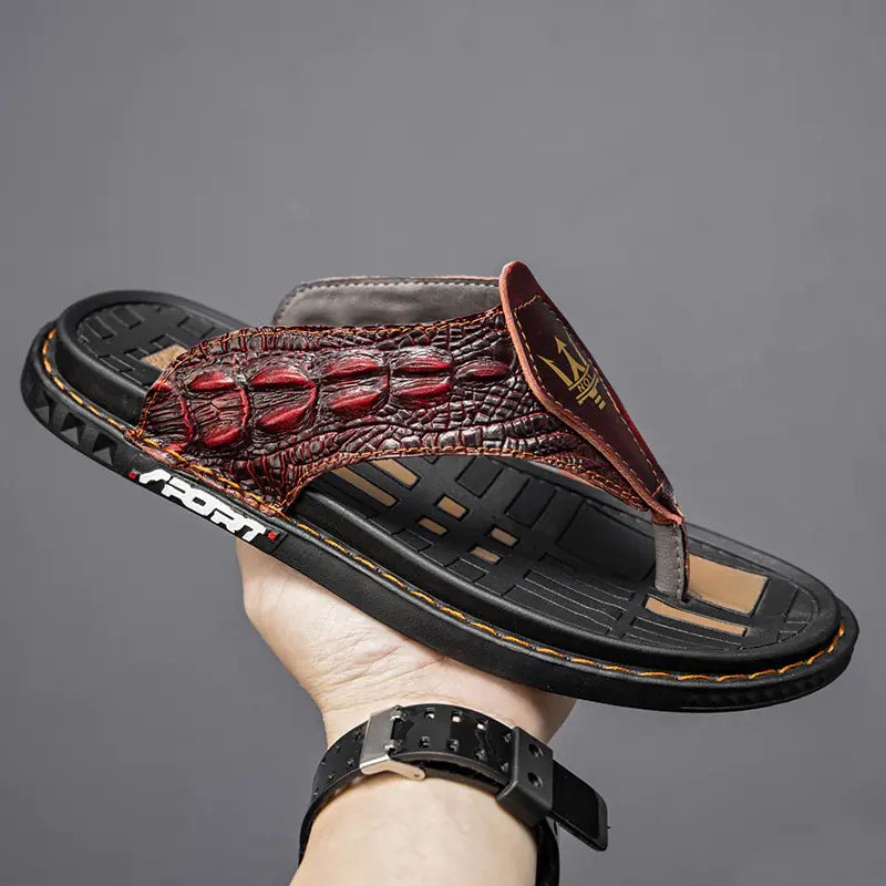 Men's Genuine Leather Crocodile Print Casual Sandals - SensorySoft