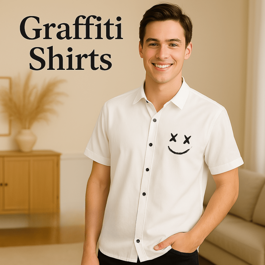 Men’s Graffiti Smile Print Shirts – Bold Street Style with a Playful Edge - SensorySoft