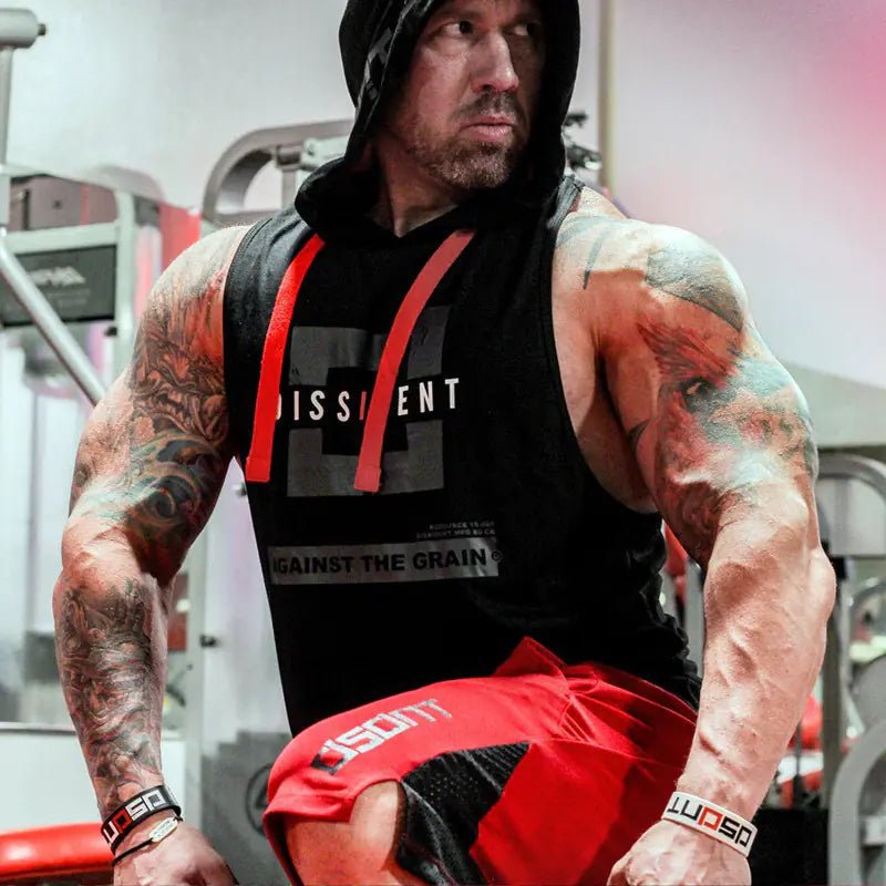 Men's Hooded Sleeveless Fitness Tank Top - Dissident - Against the Grain Gymwear - SensorySoftShop
