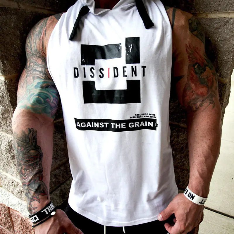 Men's Hooded Sleeveless Fitness Tank Top - Dissident - Against the Grain Gymwear - SensorySoftShop