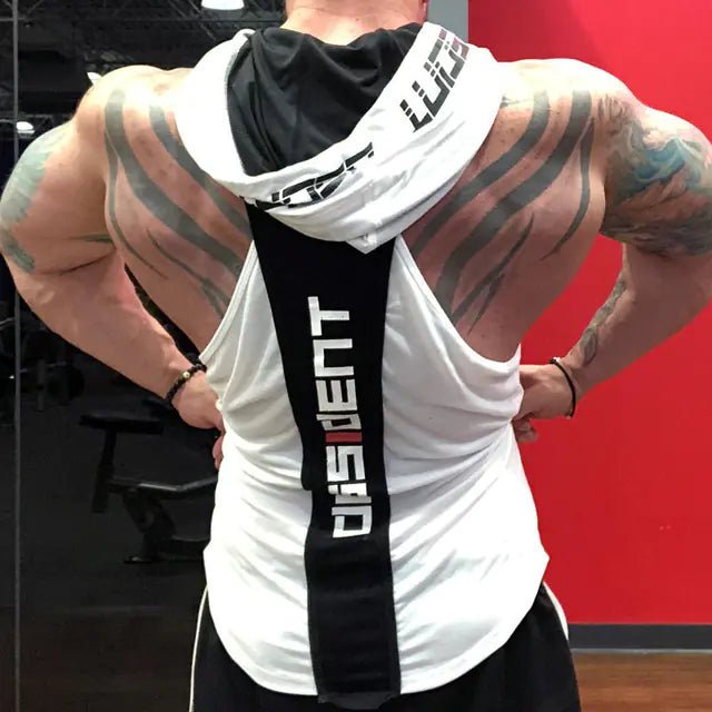 Men's Hooded Sleeveless Fitness Tank Top - Dissident - Against the Grain Gymwear - SensorySoftShop