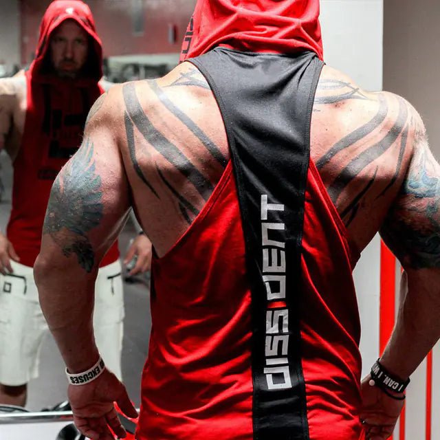 Men's Hooded Sleeveless Fitness Tank Top - Dissident - Against the Grain Gymwear - SensorySoftShop