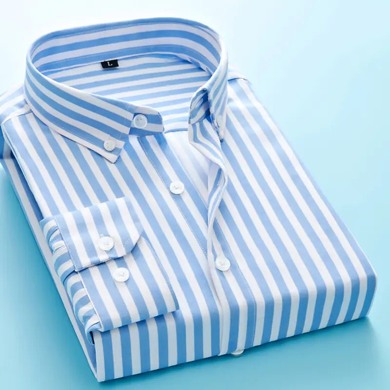 Men's Long Sleeve Striped Dress Shirt in Cool Light Blue - SensorySoft