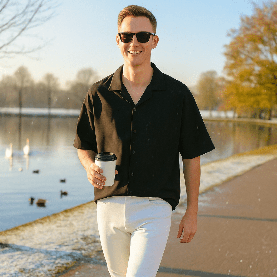 Men's Loose Casual Draped Ice Silk Shirt - SensorySoft