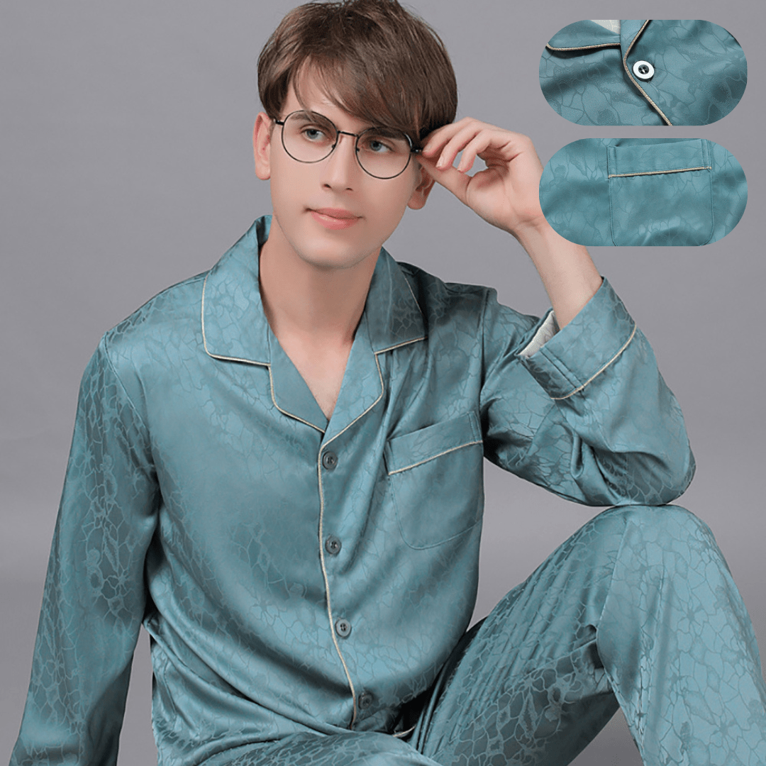 Men's Luxury Silk Satin Pajama Set with Long Sleeves - SensorySoft