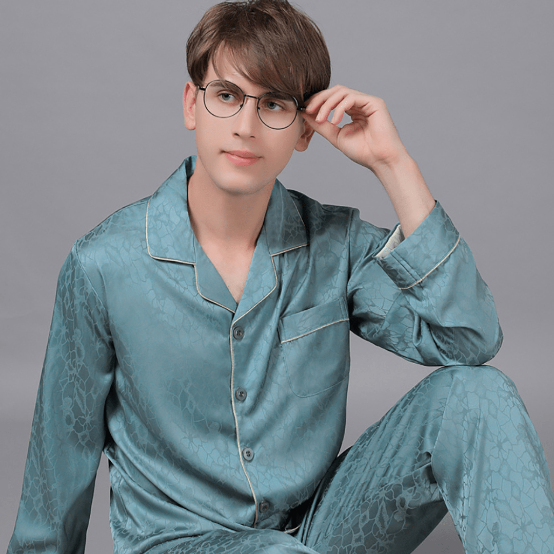 Men's Luxury Silk Satin Pajama Set with Long Sleeves - SensorySoft