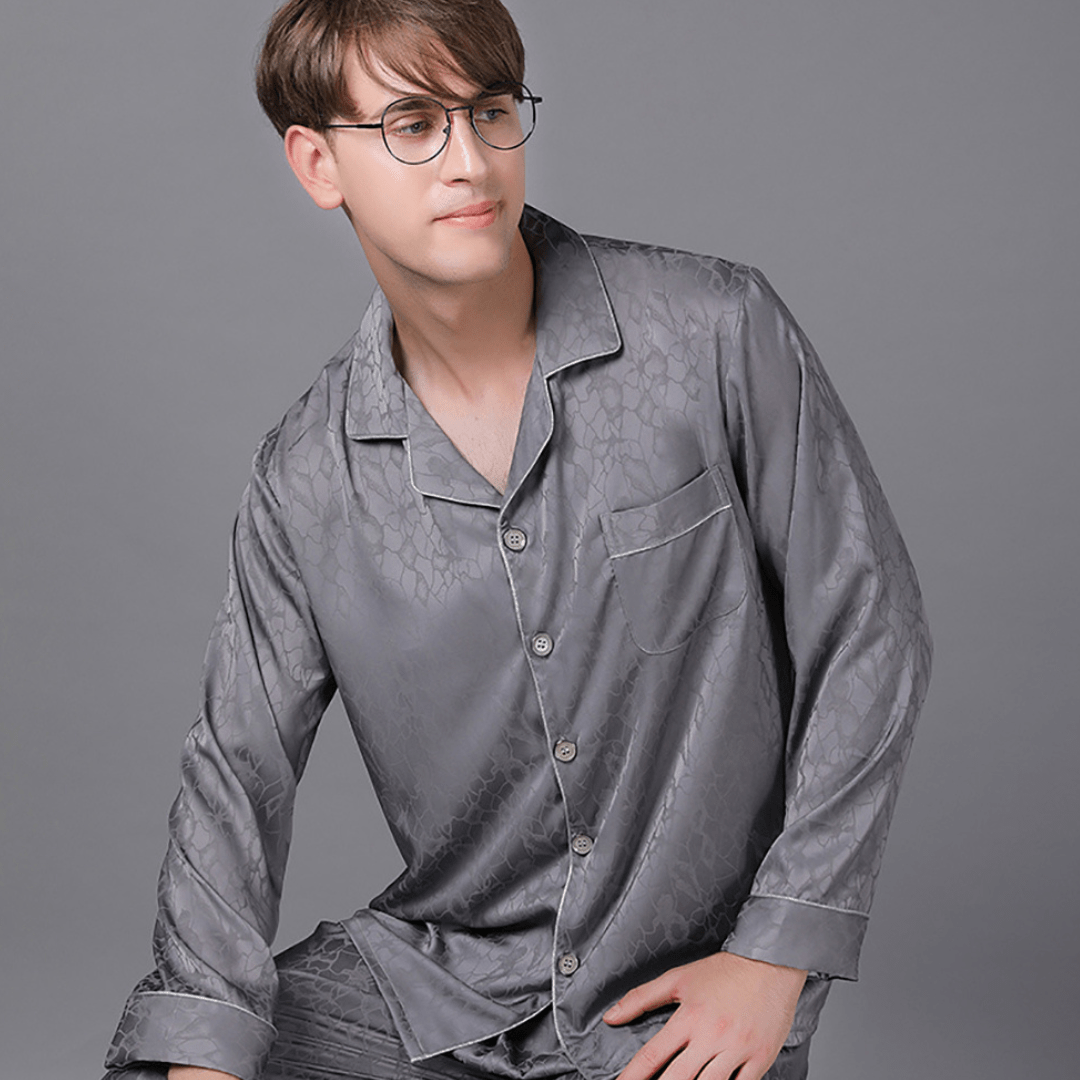 Men's Luxury Silk Satin Pajama Set with Long Sleeves - SensorySoft
